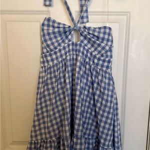 Stylish Blue Gingham Women's Dress